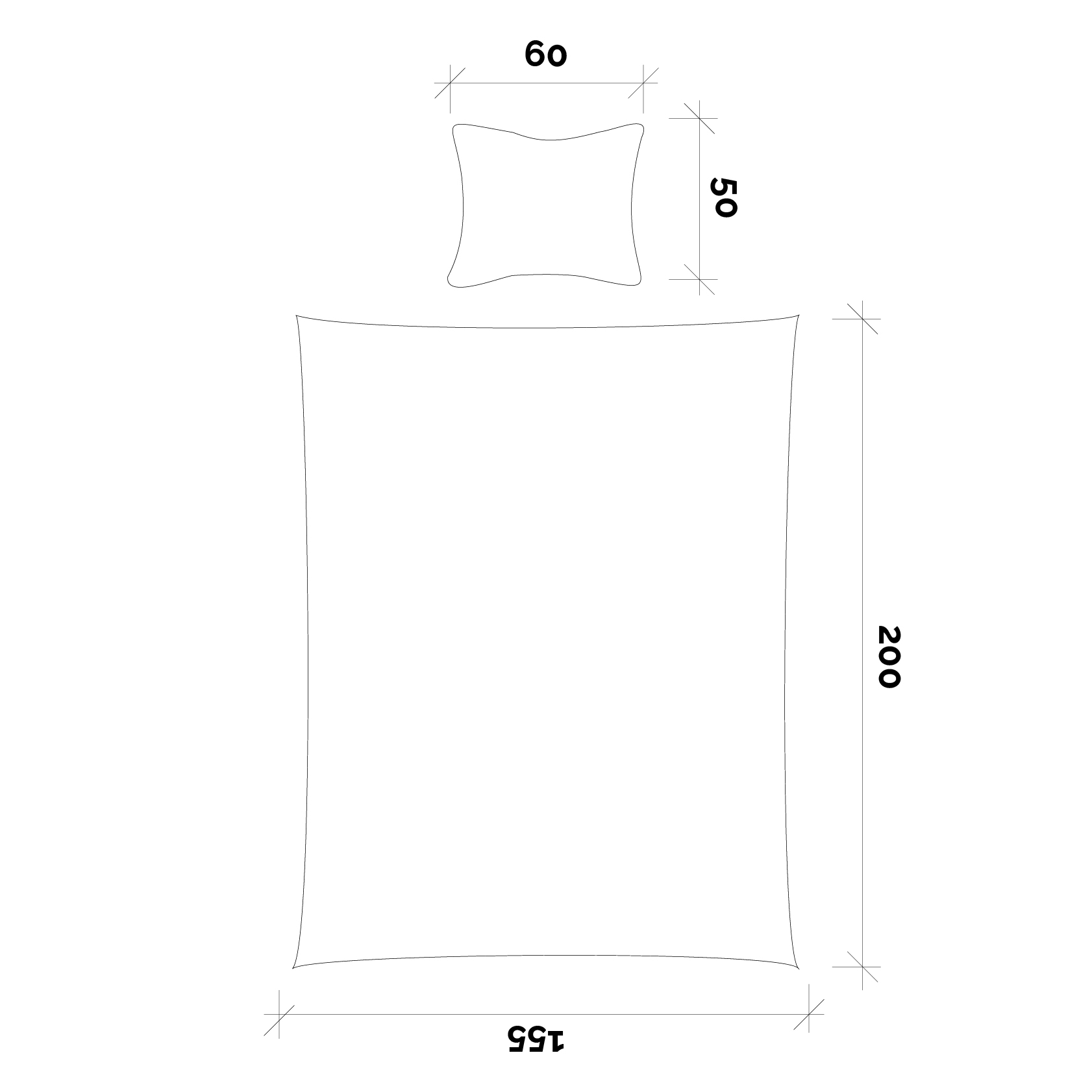 Wymiary pościeli Drifter Bedding hogai. Poduszka 60x50 cm. Kołdra 155x200 cm.